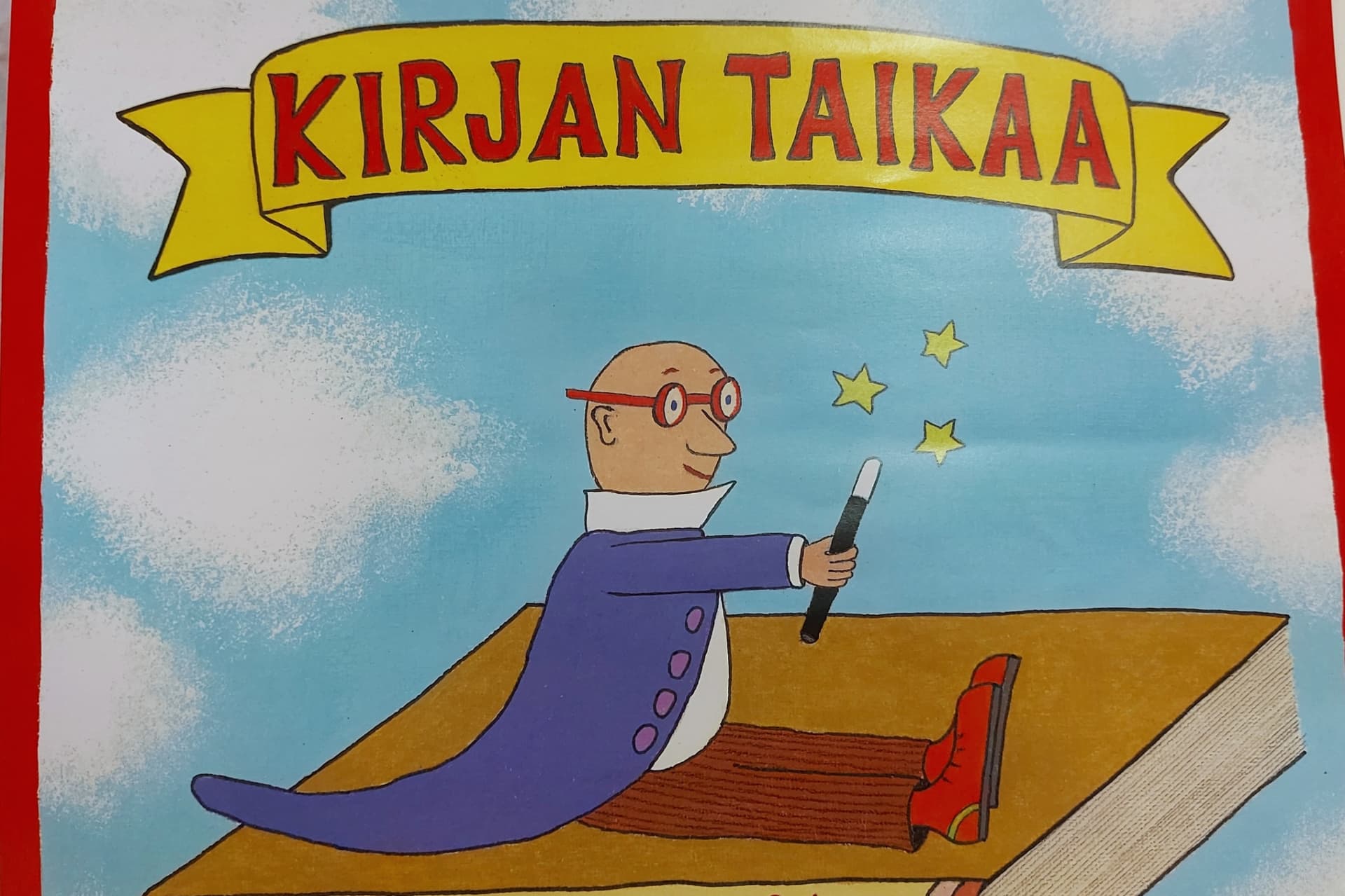 Piirros Professori Bluffosta kirjan kannella.