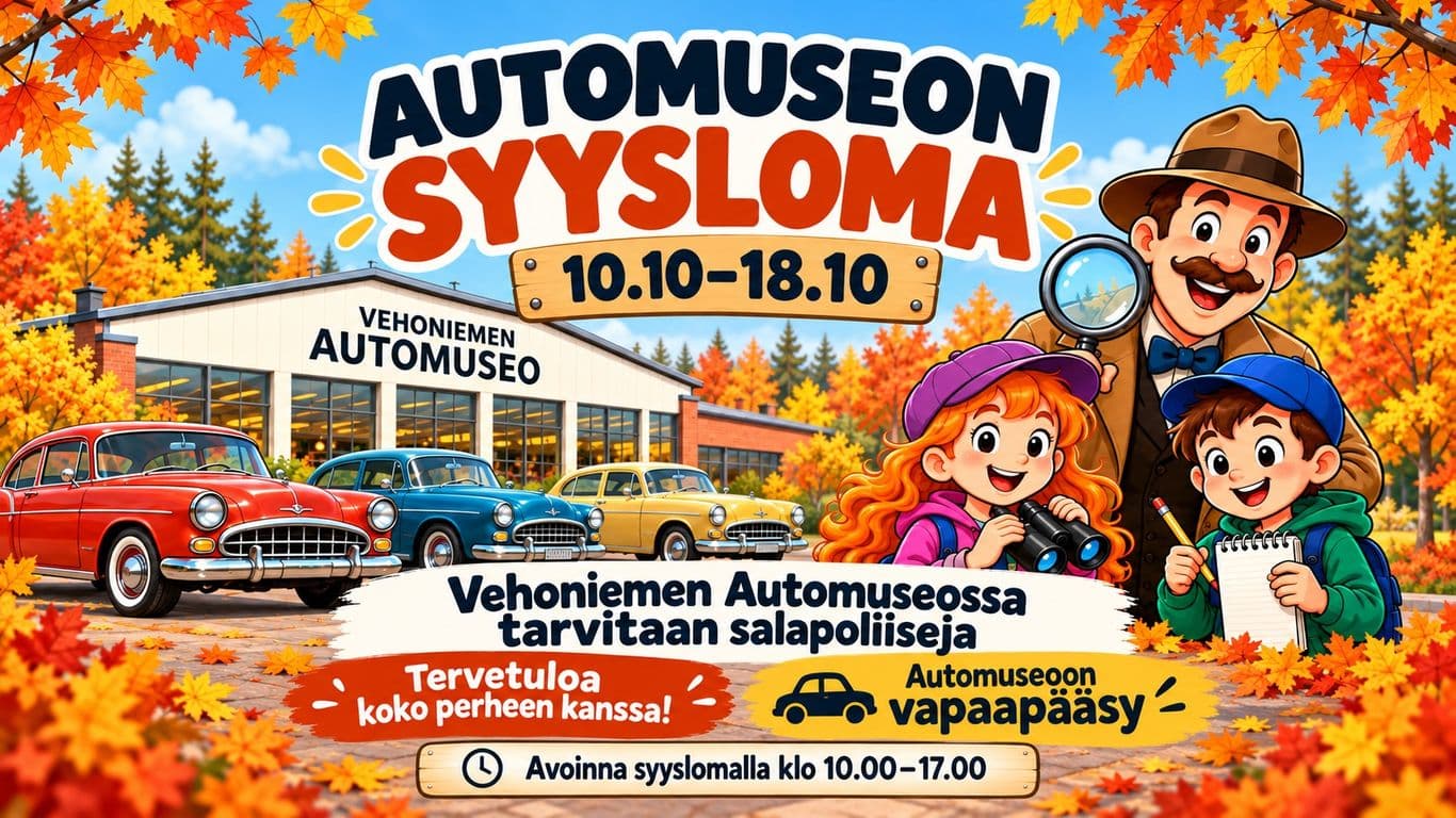 Kuva automuseon puolelta. Kuvassa vanhoja museoautoja