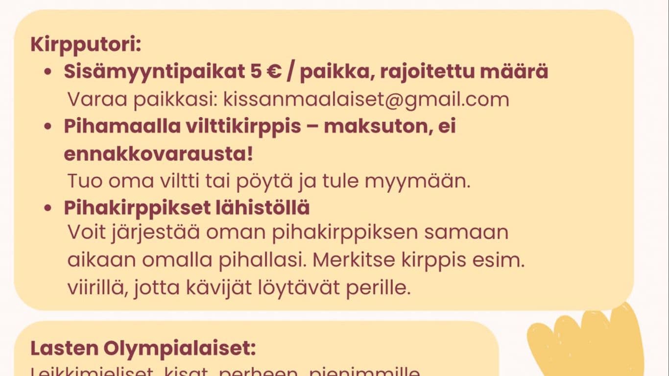 Kissanmaan kirppis ja lasten olympialaiset