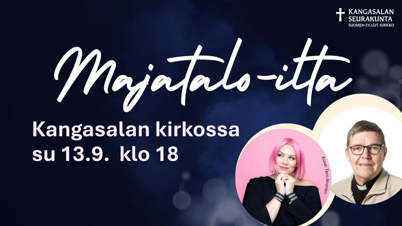 Syyskuun Majatalo-illan mainos, jossa tilaisuuden tiedot sekä vieraiden, Kari Mikkosen ja Jepa Lambertin, kuvat.