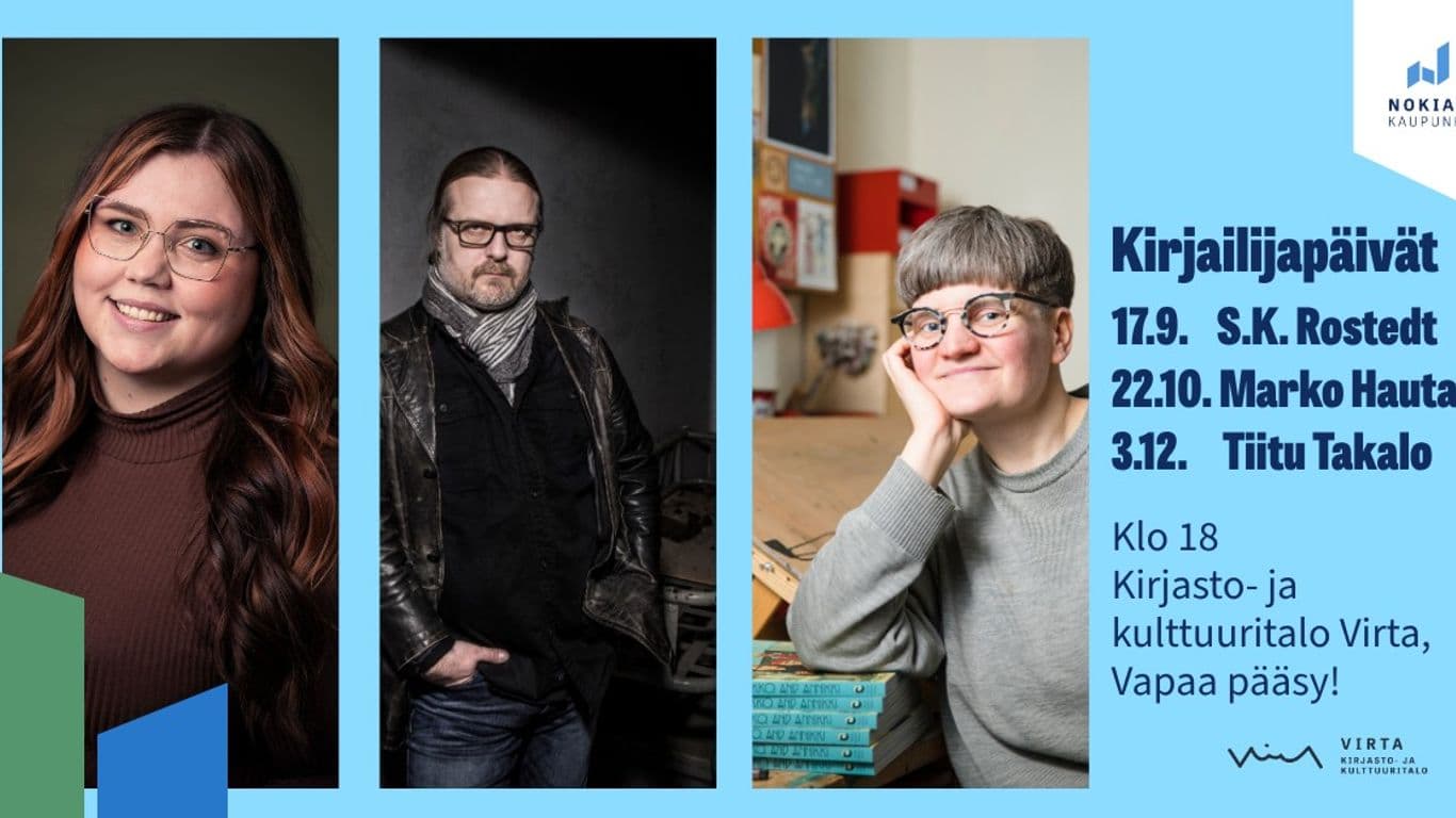 Kuvassa kirjailijat S.K.Rostedt, Marko Hautala ja Tiitu Takalo.