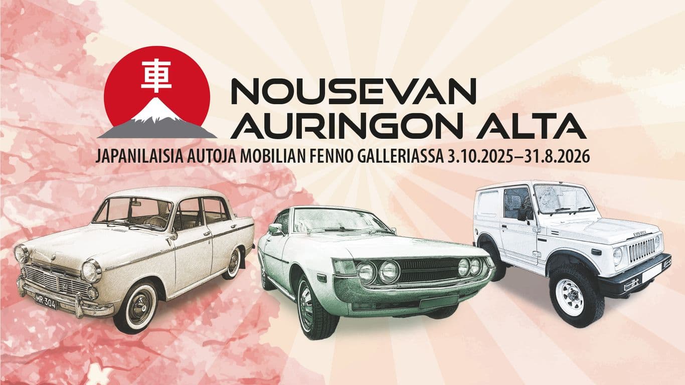 Kuvassa kolme klassikkoautoa näyttelystä.