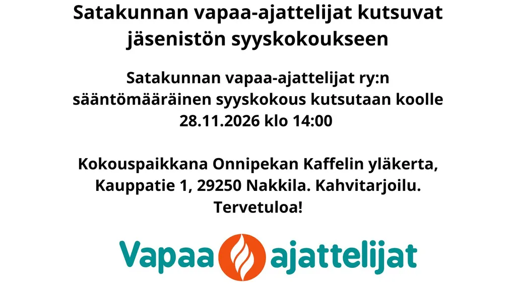 Satakunnan vapaa-ajattelijat ry:n syyskokous