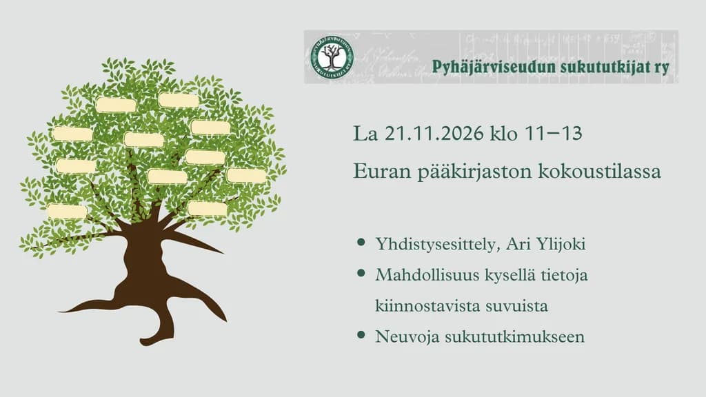 Pyhäjärviseudun sukututkijat ry:n sukututkimustapahtuma