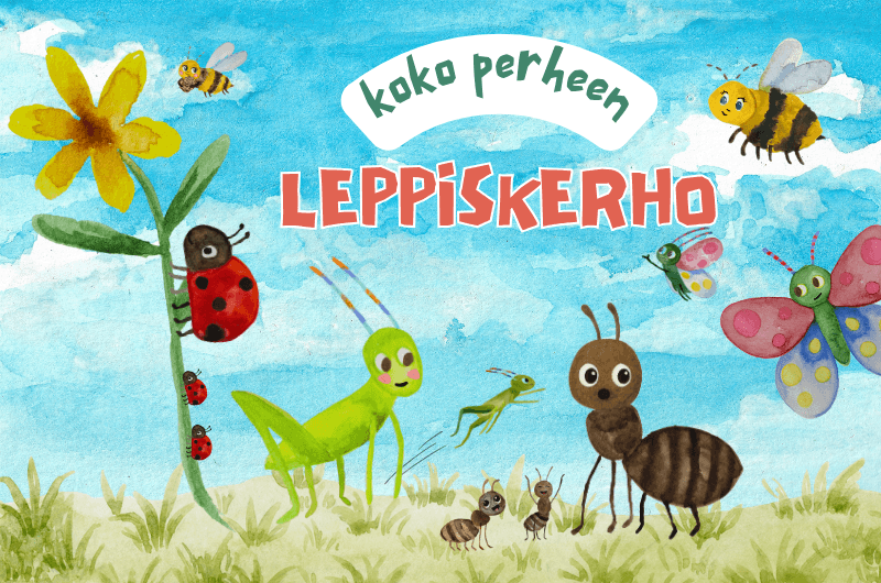 kuvituskuva leppäkerttuja muurahaisia ja heinäsirkka